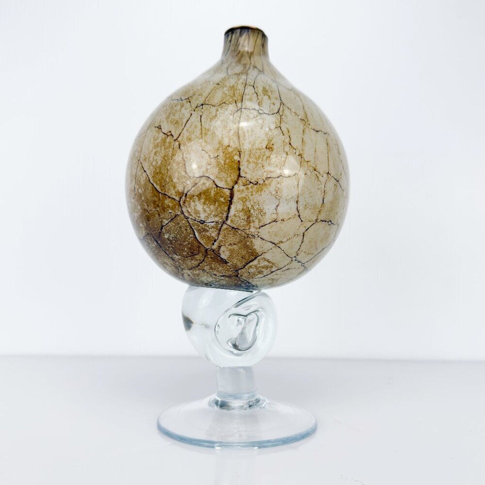 KROSNO Poland VTG Jozefina Hand Blown Art Glass Marble Beige Snail Stem Oil Lamp